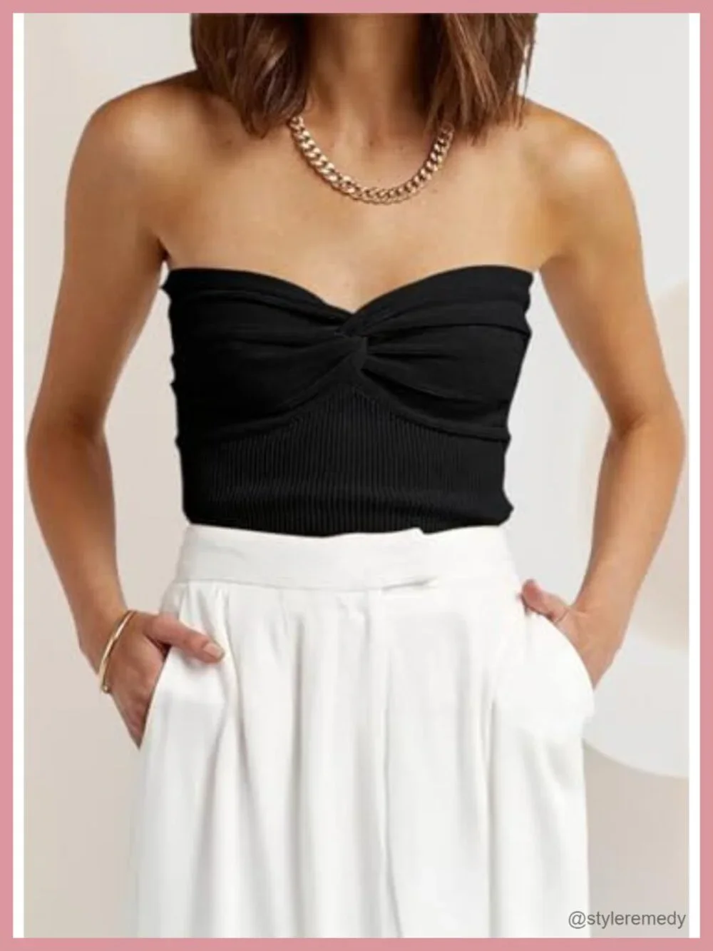 Soft Twist-Knot Ribbed Knit Strapless Crop Tube Top, Sleeveless Summer Beach
